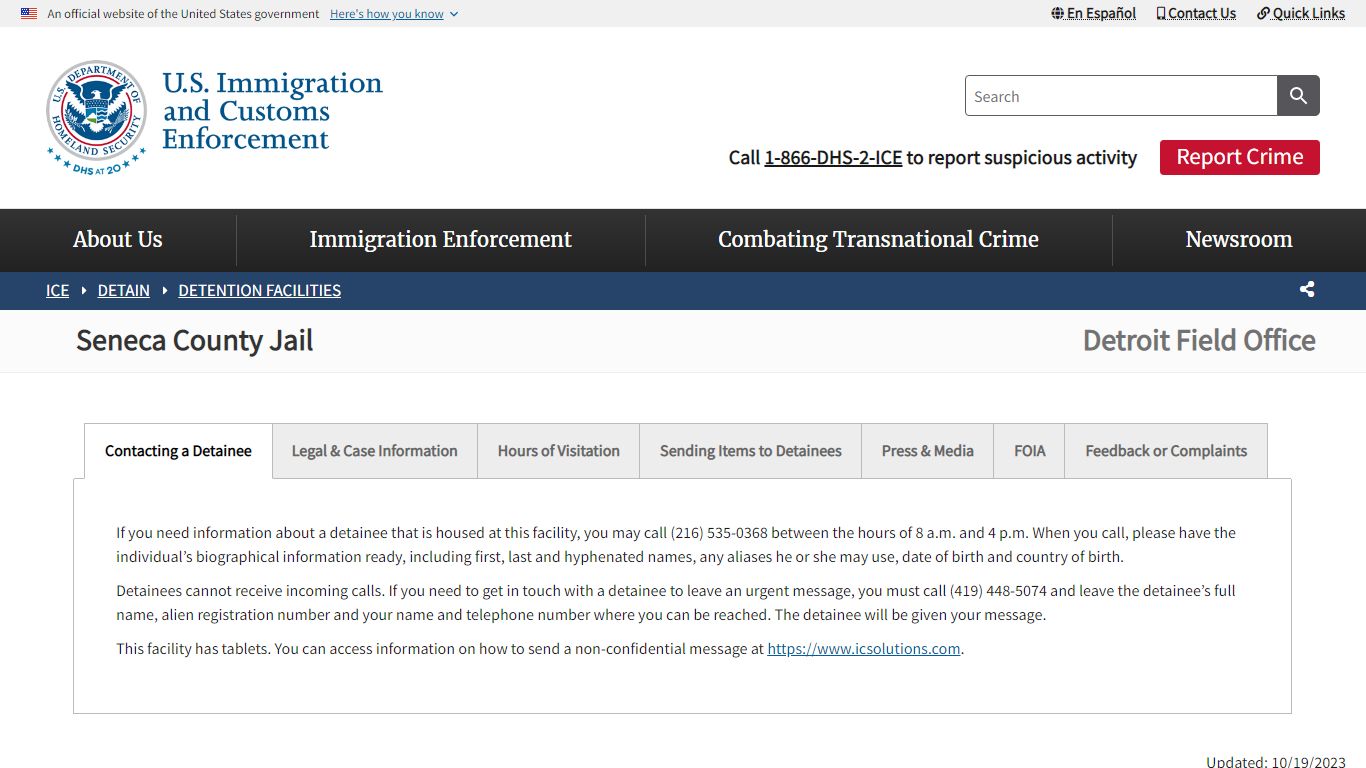 Seneca County Jail | ICE